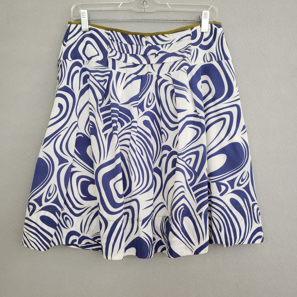 Cabi 4 A-Line Skirt Blue White Abstract Swirl Cotton Blend Pockets